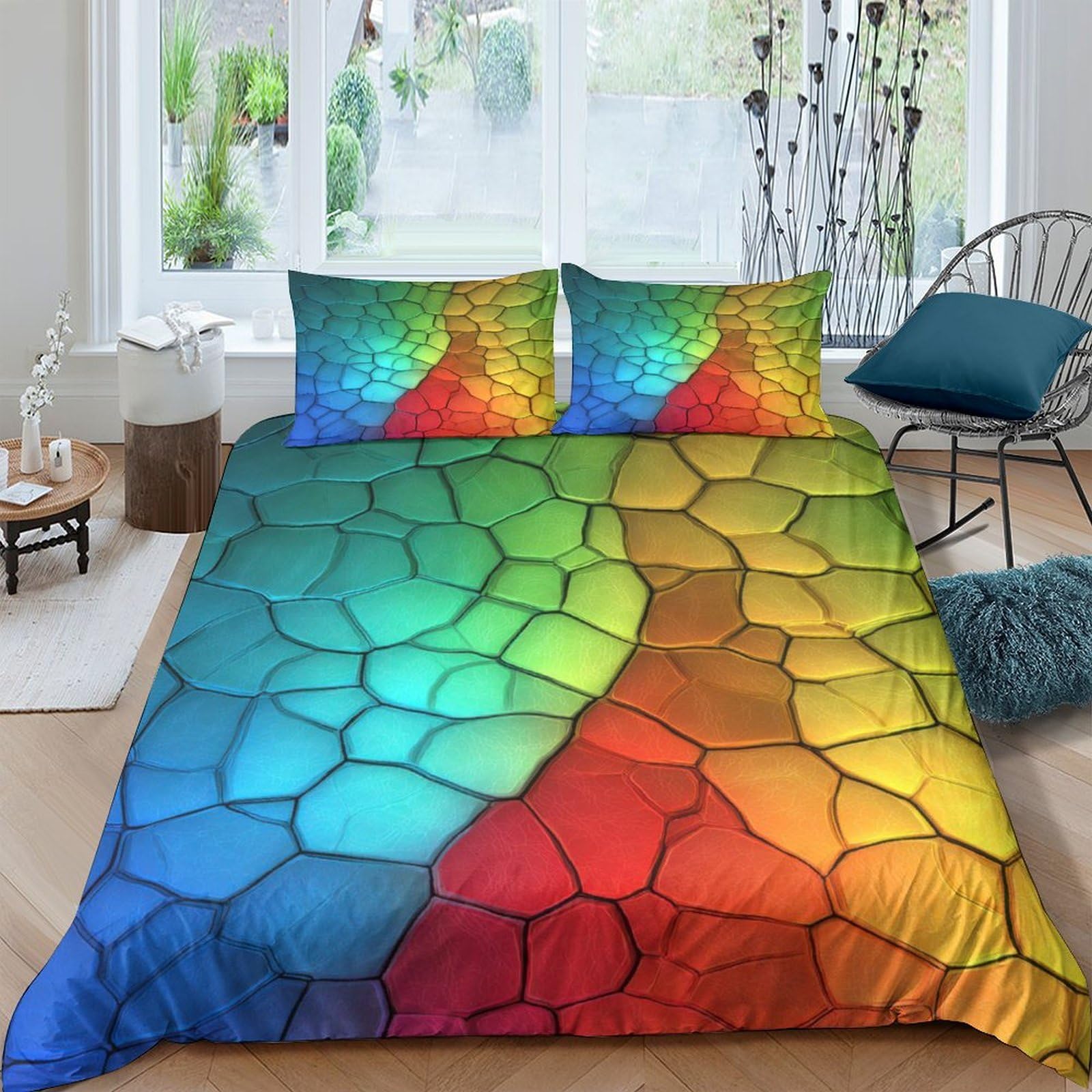 Ctjqhvkz Style-4 3D Printed Rainbow Mosaic Fitted Sheet Microfiber Soft Colorful Stone Pattern Mattress Cover For Bedroom Decor Single（135X200cm）