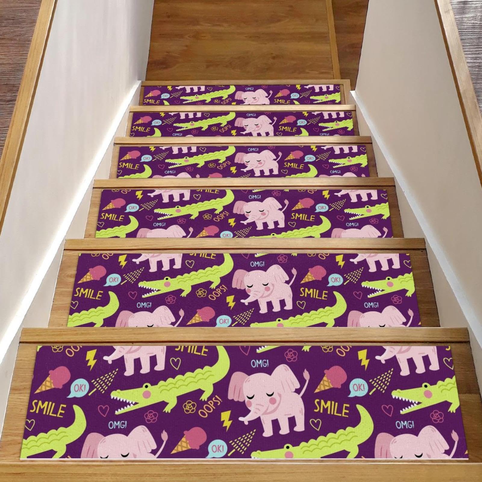 Tapis d'escalier antidérapants en TPE anti-glisse pour marches intérieures en bois x15