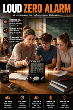 ULTRAK T-4 Jumbo Dual Timer Large 1 Display Countdown & Count Up Timer, 24 Hour Range, Loud Alarm, Dual Memory, Wall Mount or Tabletop for Classroom, Gym, Office & Meetings