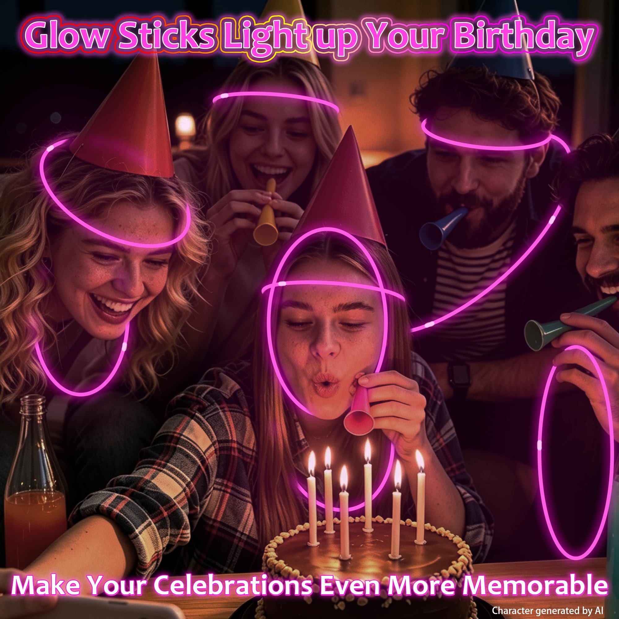 Paquete de 100 varillas brillantes rosas de 22 pulgadas a granel, suministros de fiesta extralargos que brillan en la oscuridad, pulseras y collares ultra brillantes para Halloween, alternativas de