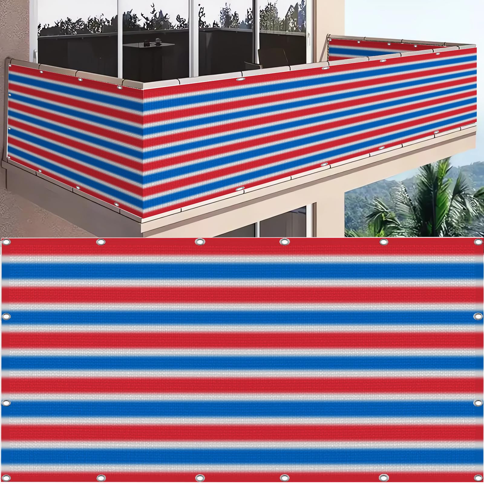 GJZQDKX Privacy Fence Screen 4m x 17m 180g/m² Weatherproof Balcony Cover Wind Protection for Garden & Sports Field Outdoor Privacy Net (Blue & Red)