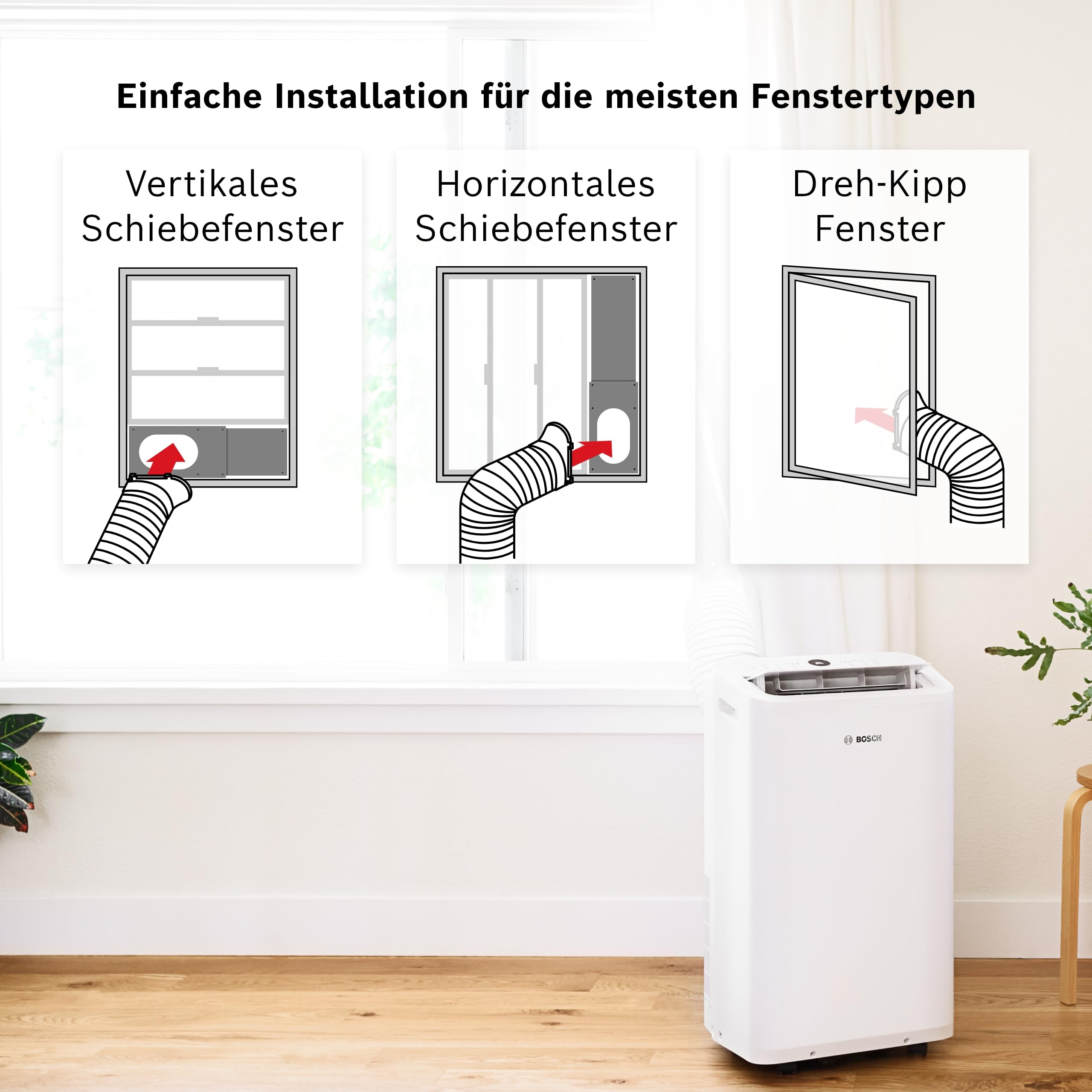 Bosch Cool 2000 Mobiles Klimagerät 2,6 kW 3-in-1 Klimaanlage für Räume bis 35m²