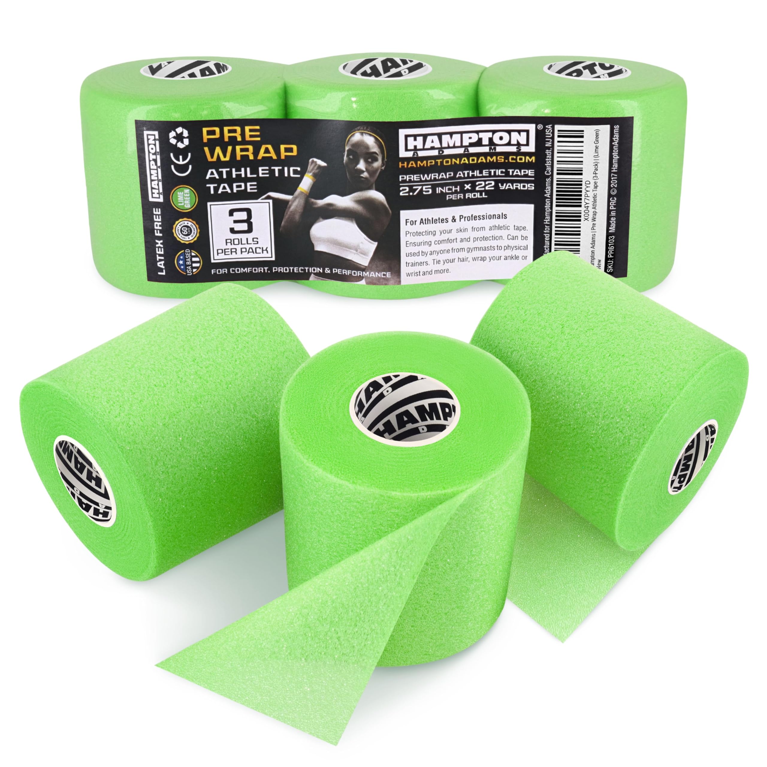 Hampton Adams Pre Wrap Athletic Tape, Non Slip Grip, No Fray Underwrap