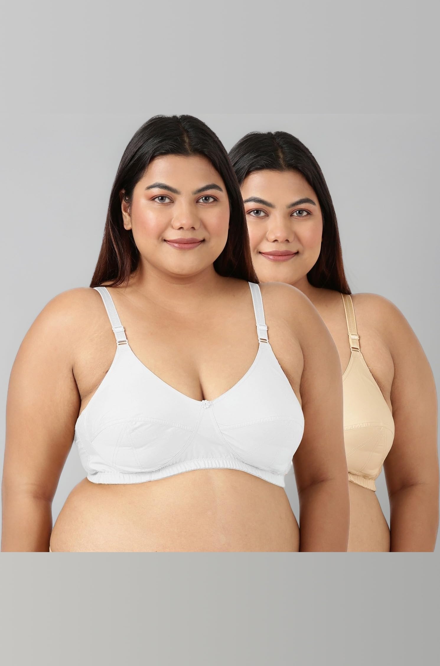 Plus Size Bra Women's Full Coverage Single Layered Seamed Non Wired Non Padded 100% Woven Cotton Everyday Bra