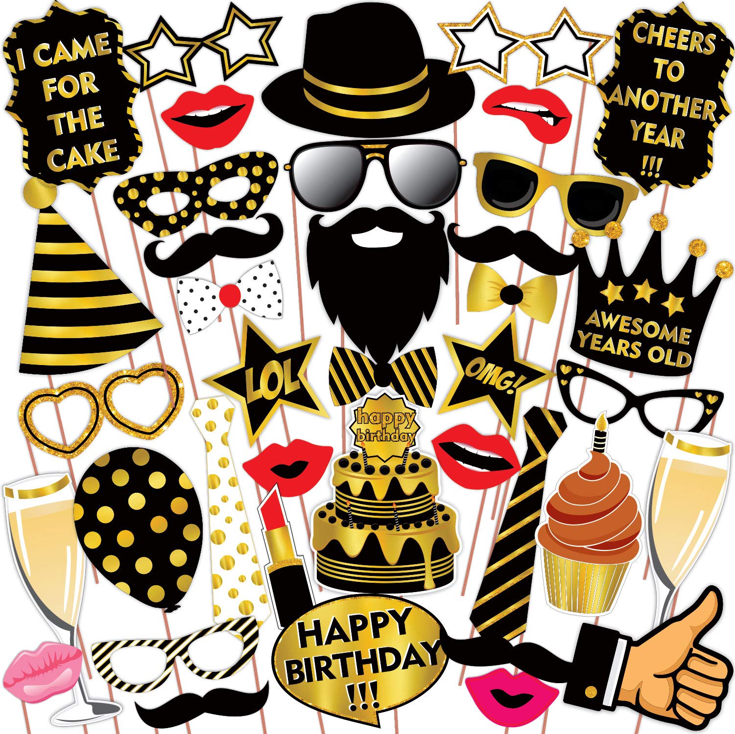 Wobbox Hand Made Party Props Suitable for His or Hers Birthday Celebration, Black/Gold