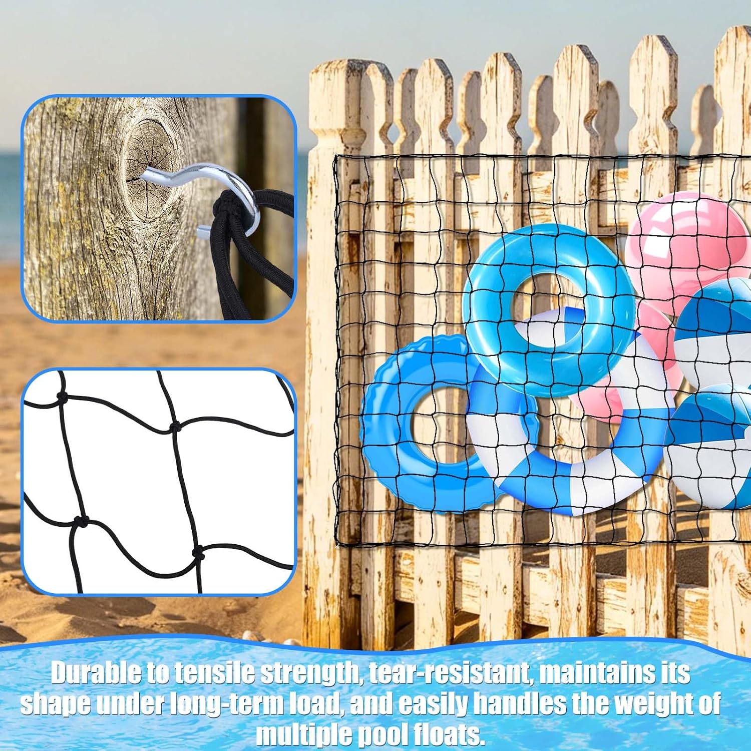 Extra Large Pool Float Storage Net, 180x120cm/5.9x3.9ft Hanging Pool Toy Floaty Organizer with 20 Hooks Mesh Bag Float Holder Rack for Poolside Inflatable Rafts Water Balls Organization Accessories
