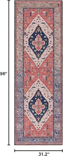 Miniatura 2 de SAFAVIEH Tucson Collection - Alfombra de pasillo, 2 pies 6 pulgadas x 8 pies, diseño de medallón persa, no desprende pelusa, lavable a máquina y