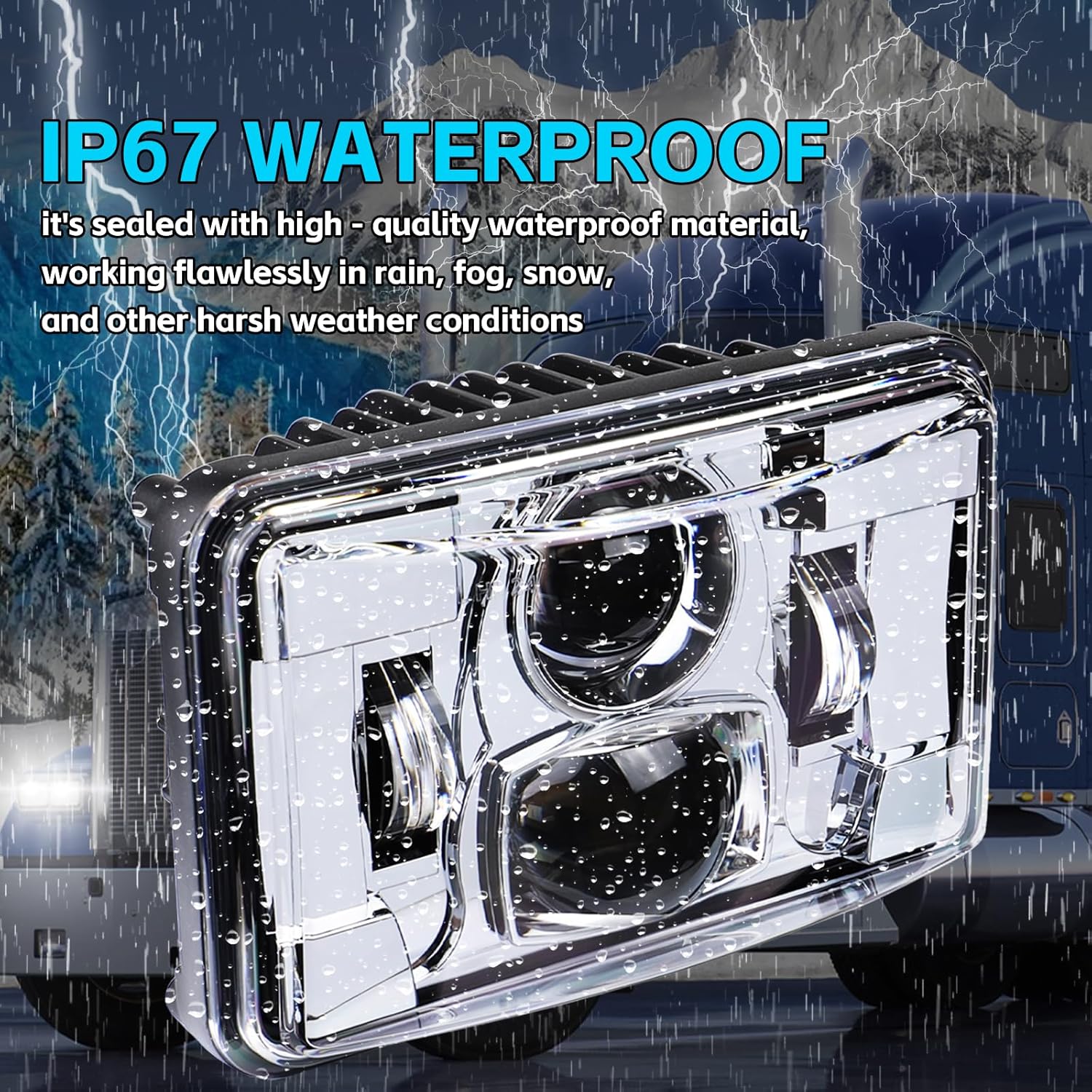 4x6 Inch LED Headlights Rectangular Light DOT Approved High/Low Beam Compatible with Peterbilt Kenworth Freightliner Replacement H4651 H4652 H4656 H4666 H6545 (1 pcs Chrome)