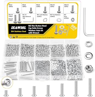 989PCS M2 Button Head Hex Socket Screws and Nuts Assortment Kit, 304 Stainless Steel Bolts with Flat & Spring Washers and Wrench, Metric Fasteners for Drone, RC Car, 3D Printer DIY