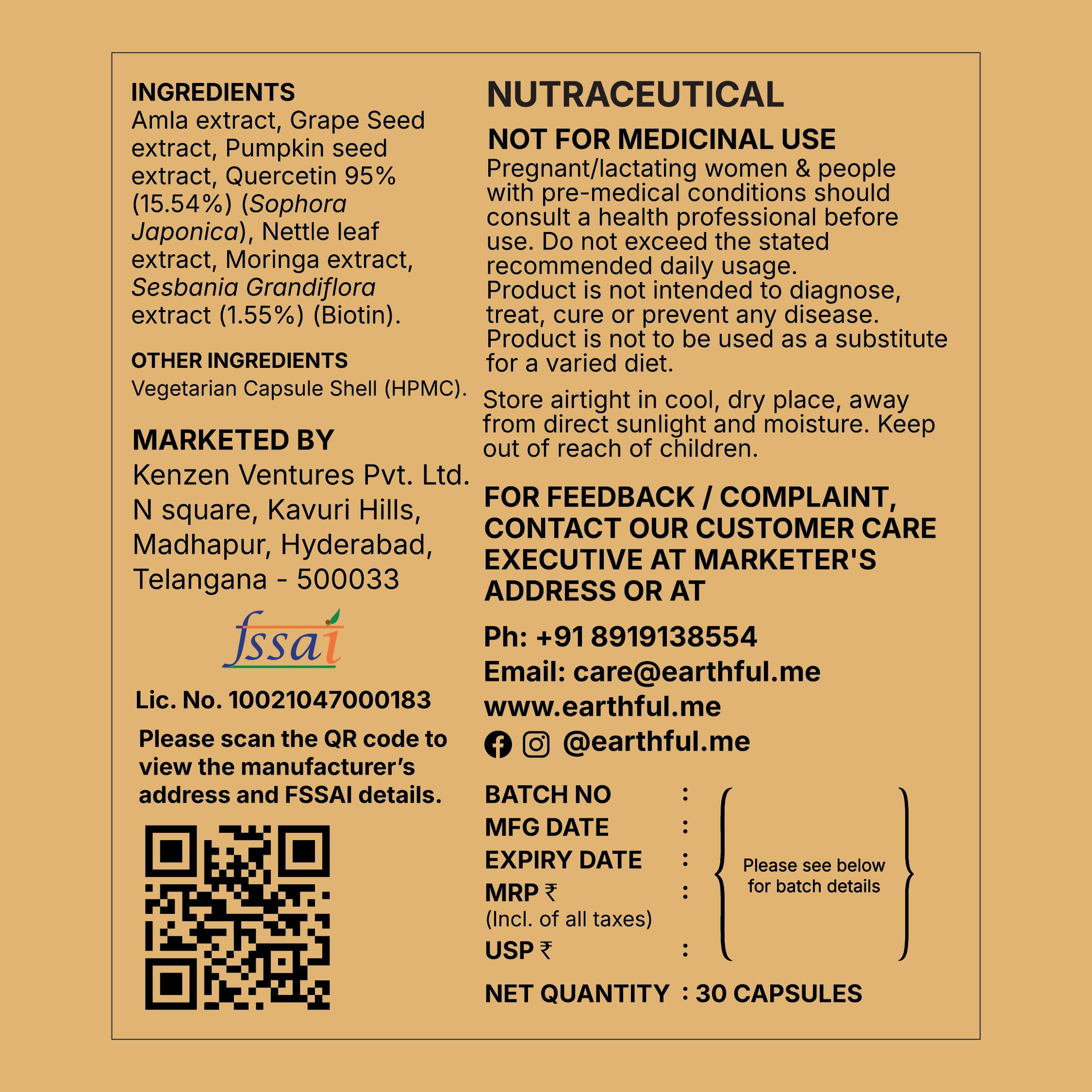 Earthful Biotin Tablets for Hair Growth – Hair Supplement for Men & Women with Vitamin C, 100% Plant Based DHT Blocker for Hair Fall Control, Stronger Shinier Hair, 30 Capsules — Amazon image 6