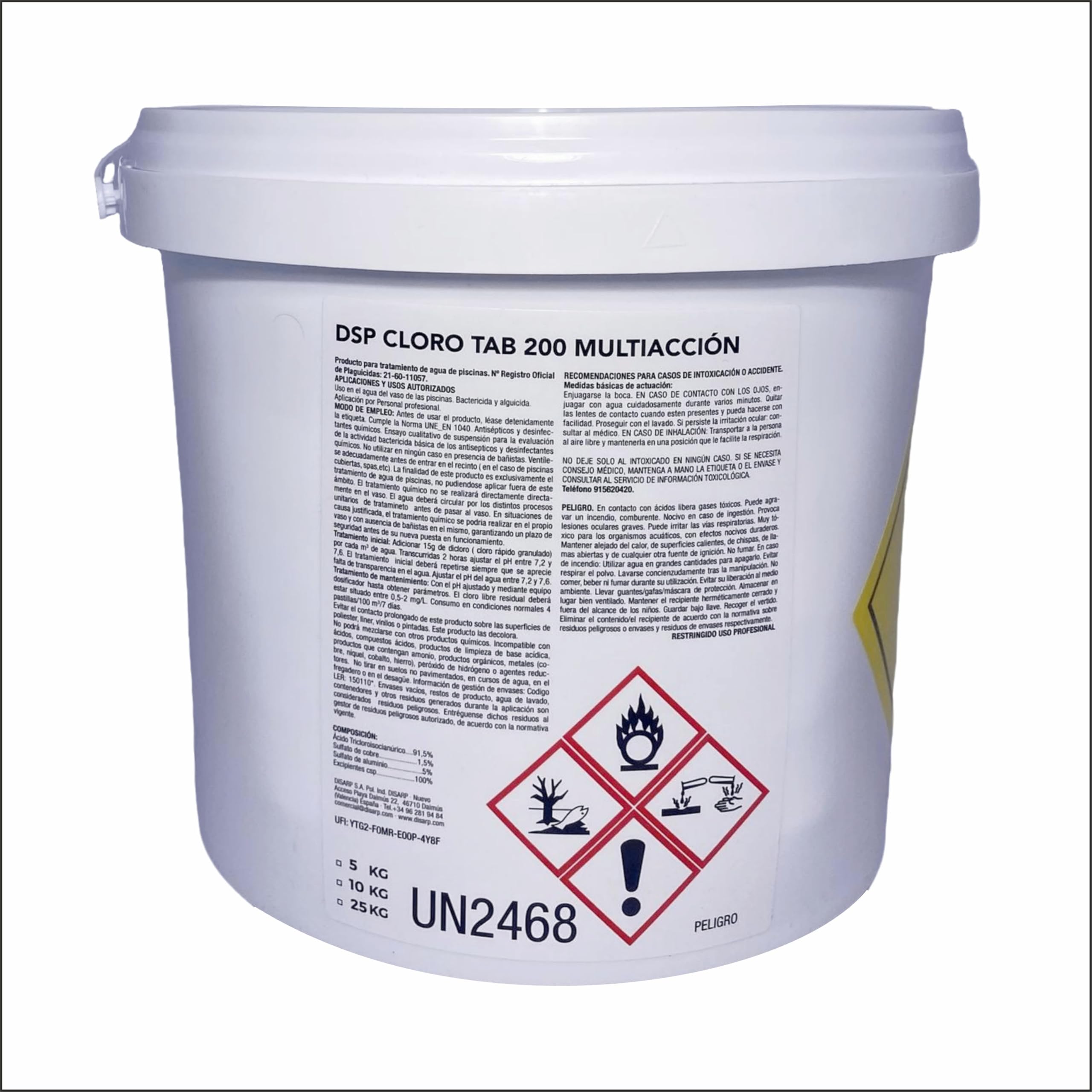 DSP Cloro Tab 200 Multiacción 5KG Pastillas 200gr | Tratamiento Completo para Piscina | Agua Cristalina y Desinfectada | Disolucion Lenta (Cloro 5 Acciones)
