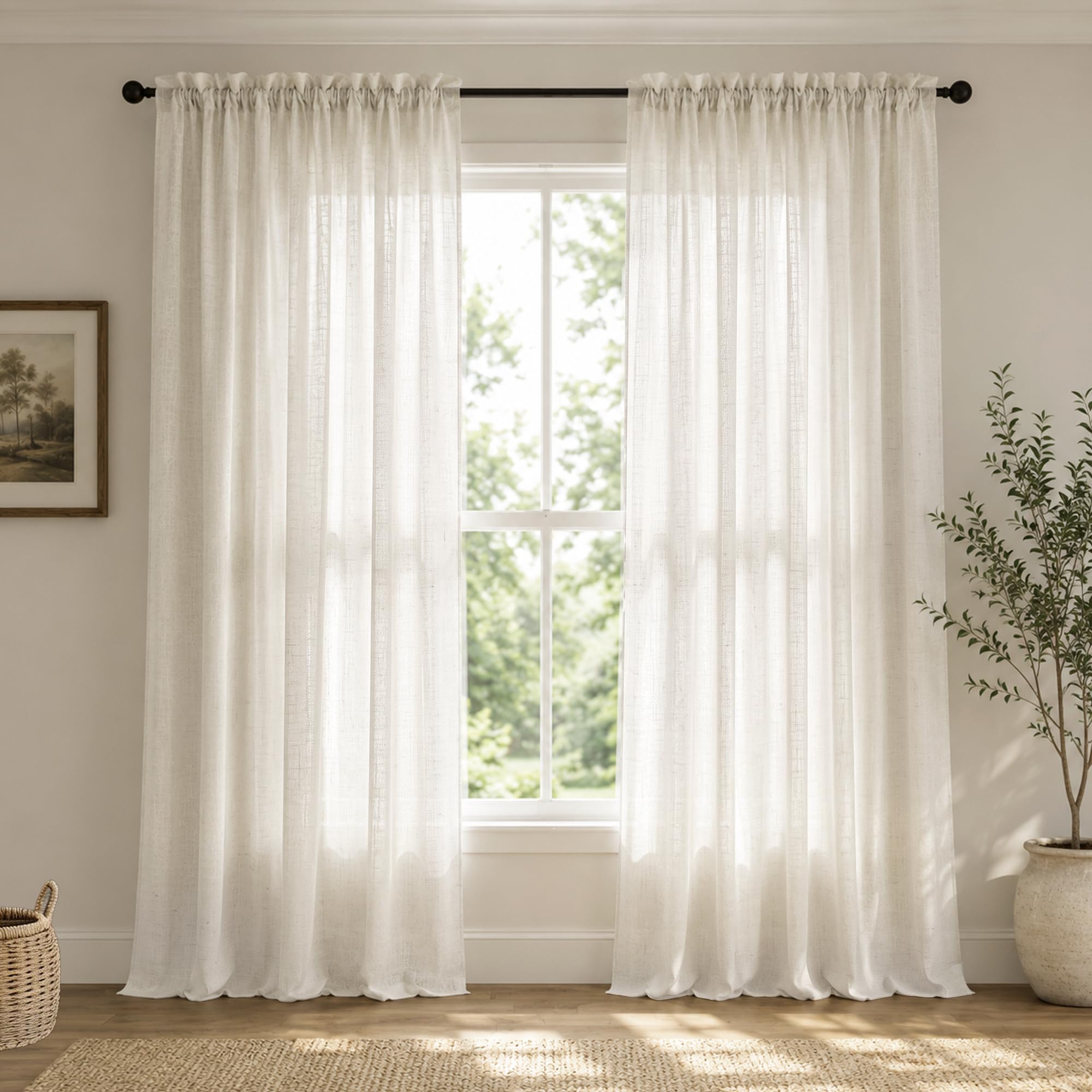 Natural Color Curtains 84 Inch Length for Bedroom Windows 2 Panel Set Rod Pocket Drape Lightweight Flowy Soft Textured Semi Sheer Linen Rustic Farmhouse Curtain for Living Room Dining 52x84 Long Cream โ image 1