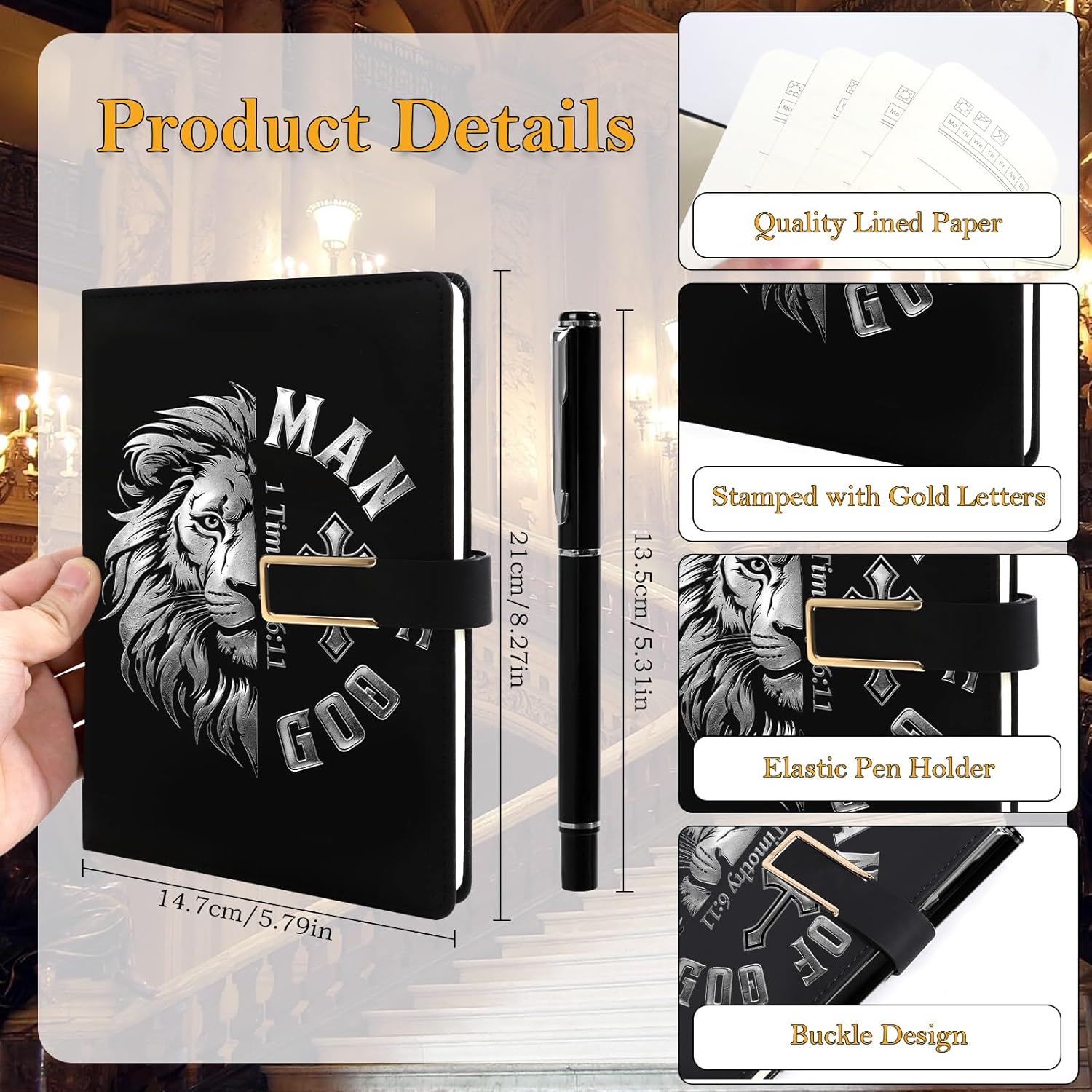 Keluna Christian Gifts for Men - 3Pcs Man of God Pastor Appreciation Gifts, Bible Journal Notebook Pen Bookmark, Religious Catholic Faith Church Present for Dad Husband Grandpa Father's Day Chritsmas - Image 2