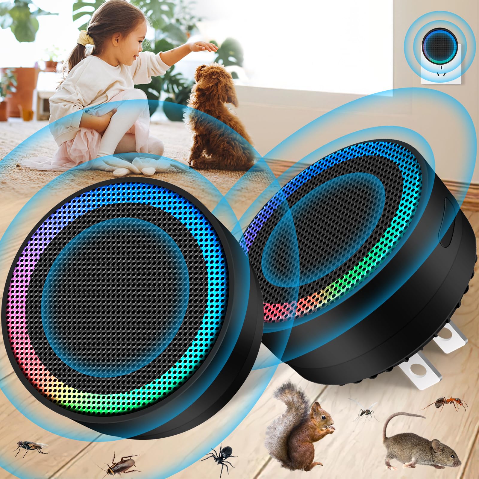 Repelente ultrasónico de control de plagas, repelente de insectos para interiores, mini dispositivo de control de plagas para casa, repelente ultrasónico para ratones, roedores, cucarachas