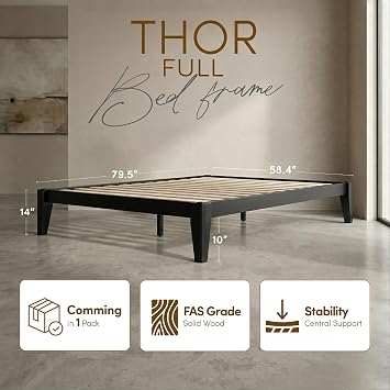 Full Bed Frame - Solid Wood Platform Bed - Japanese Joinery Bed Frame - Wood Slat Support - No Box Spring Needed - Easy Assembly - Minimalist & Modern Style (Midnight Charcoal, Full)