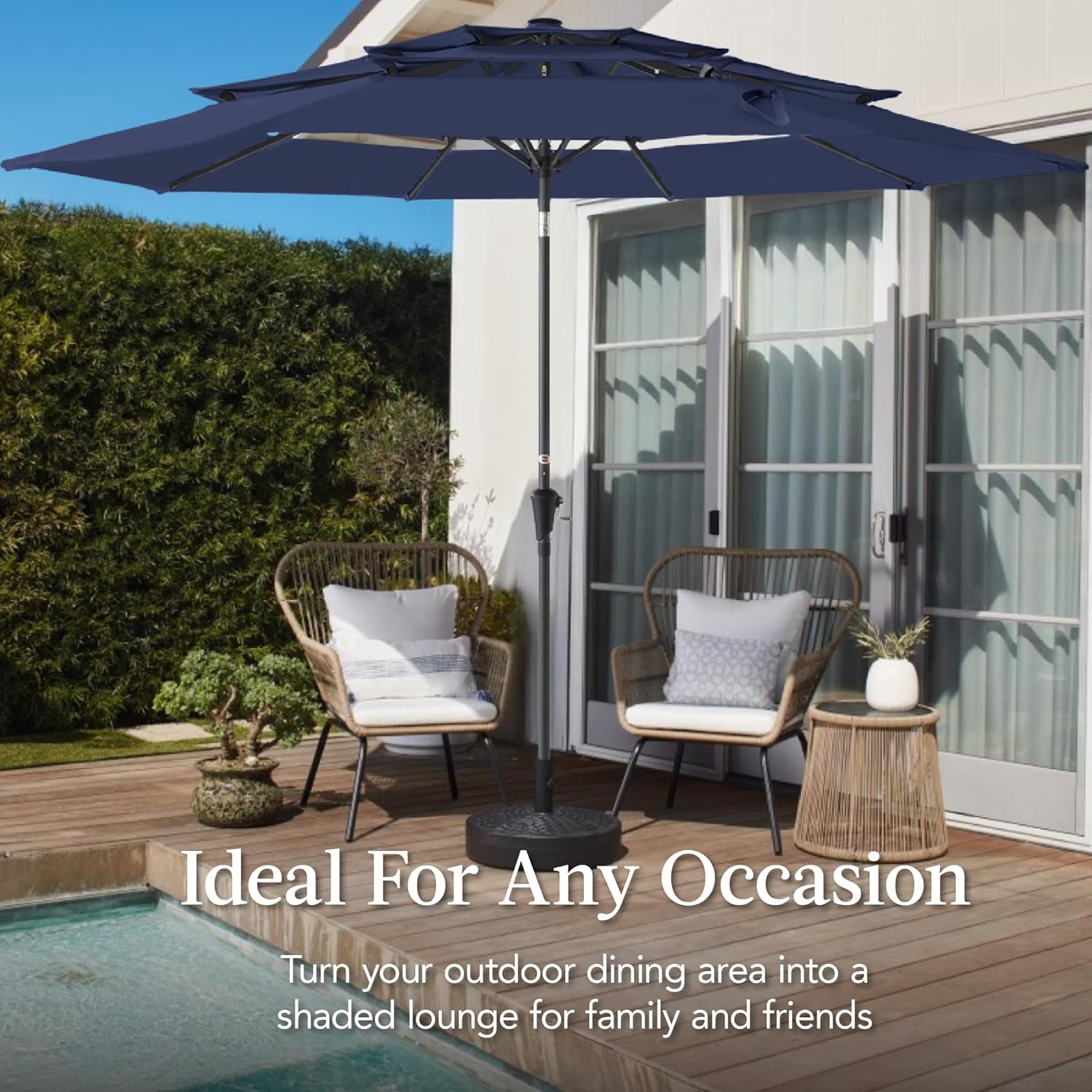 Best Choice Products 10ft 3-Tier Market Patio Umbrella, Outdoor Sun Shade with Tilt, Crank Lift, 8 Ribs for Backyard, Deck, Poolside