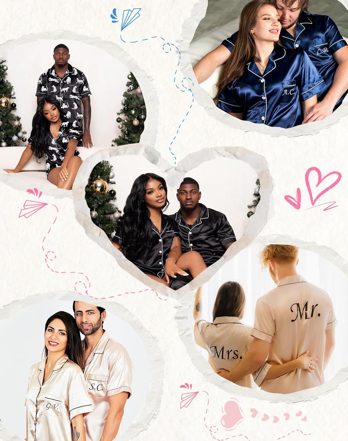 SWOMOG Matching Pajamas for Couples Satin Short Sleeve Sleepwear Women/Men Silk Soft Button Down Nightwear 2 Pcs Loungewear - Image 2