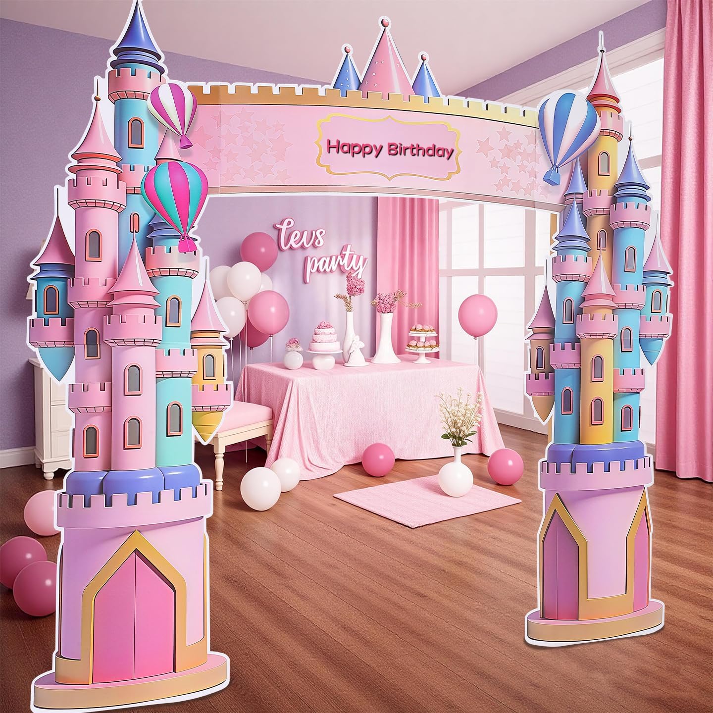 EARTHSON 7 Ft x 7.5 Ft Extra Large Cardboard Castle Playhouse| Pink Girl Birthday Cardboard Fort| Castle Royal Cutout| Princess Party Decorations Perfect for School Parties and Celebrations
