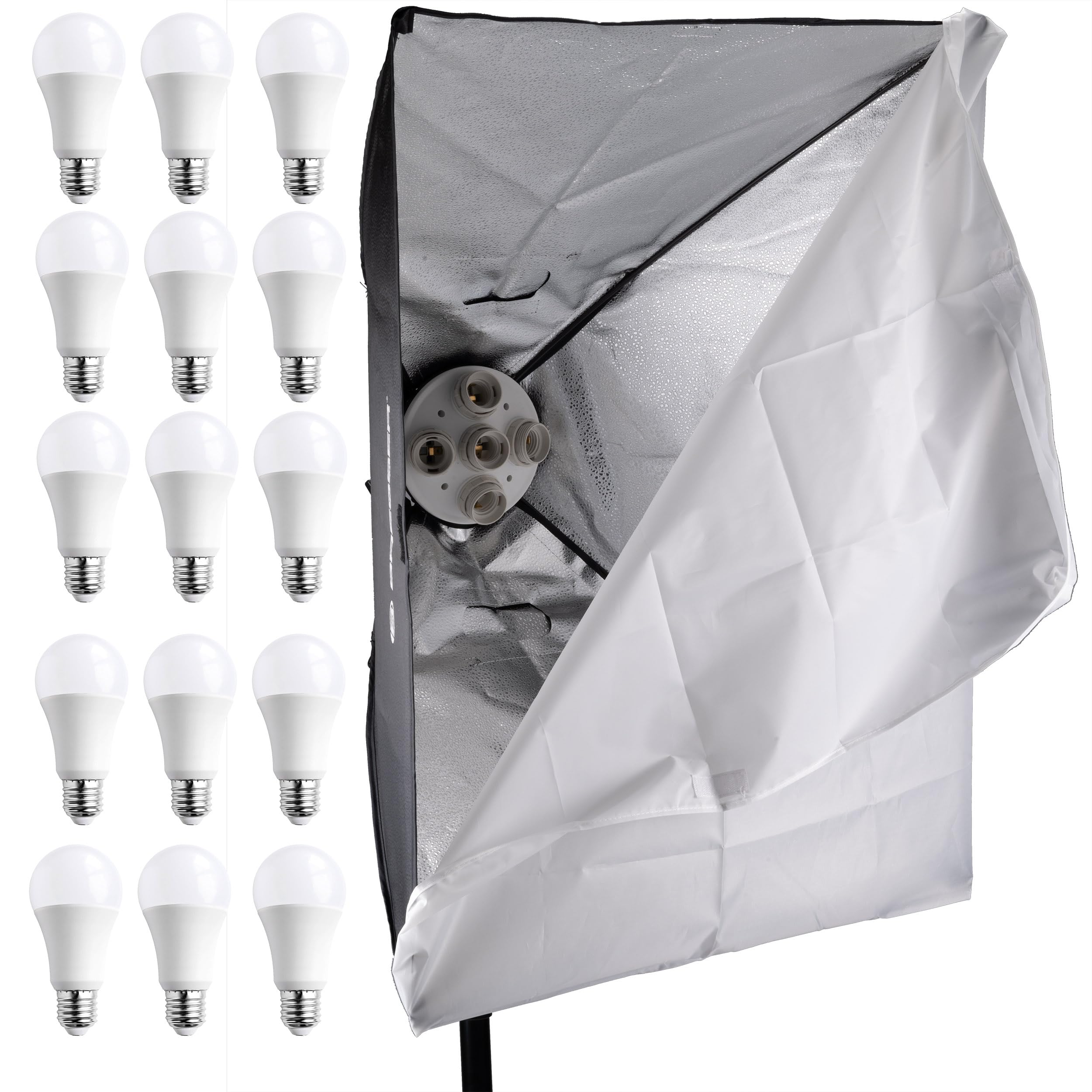 Bresser Kit Luce Diurna LED per Studio Fotografico con 3 Softbox 60x80 cm, 15 Lampade LED, Treppiedi, Braccio Boom, Borsa, 5500K, CRI >85