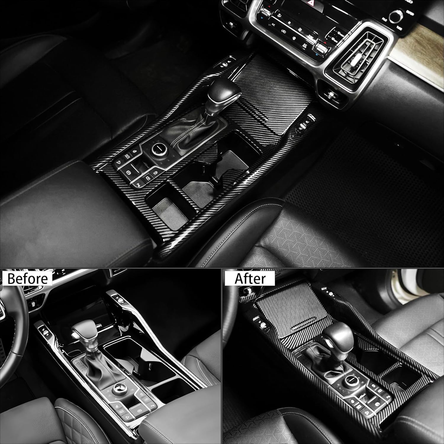 Carbon Fiber Grain ABS Car Center Console Gear Shift Panel Cover Front Central Water Cup Holder Frame Cover Trim Compatible with Kia Sorento 2021-2025 MQ4 Accessories