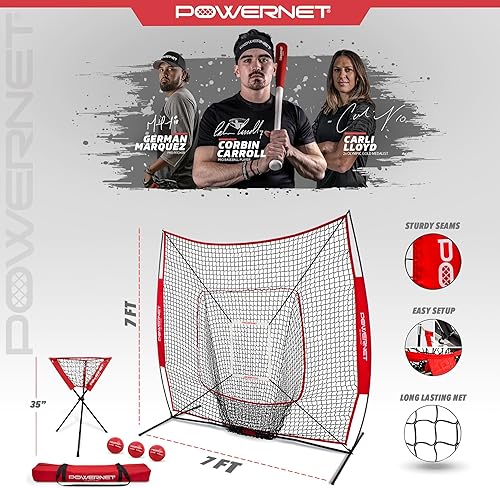 Miniatura 8 de PowerNet Baseball Softball Practice Net for Hitting and Throwing with 7x7 Bow Frame