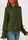 PRETTYGARDEN Womens Ruffle Button Down Cardigan Sweaters Army Green – Army Green color