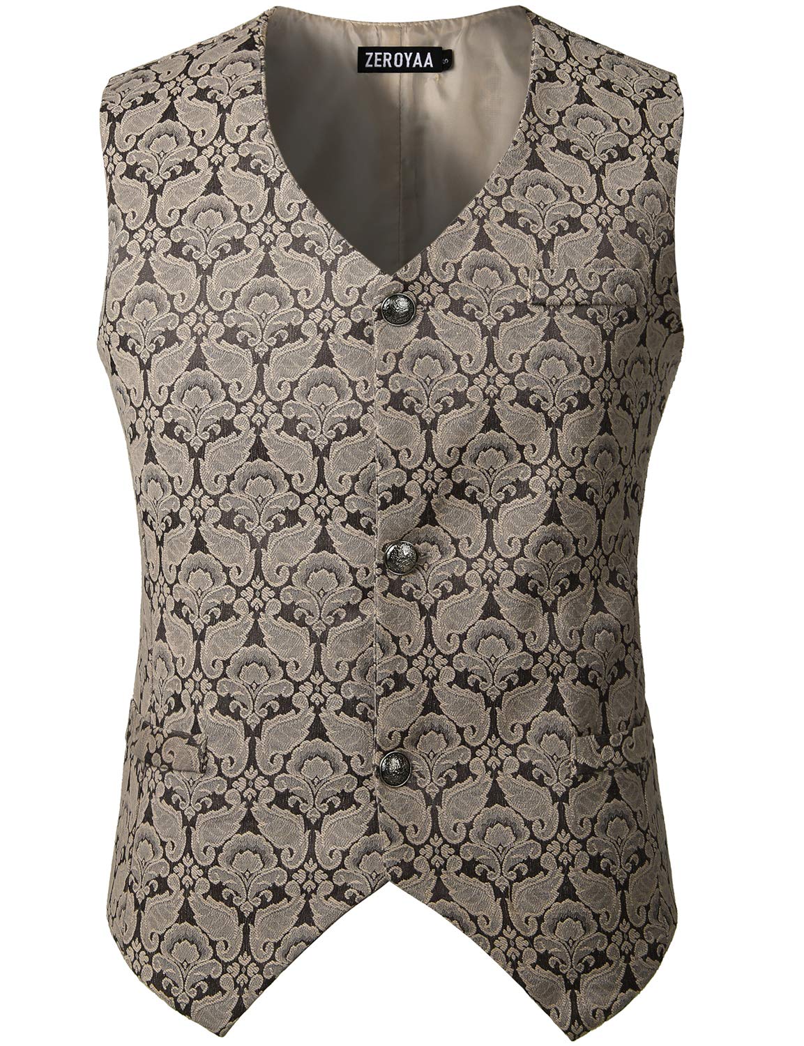 zeroyaa Mens Single Breasted Vest Gothic Steampunk Victorian Brocade Waistcoat-picture-41