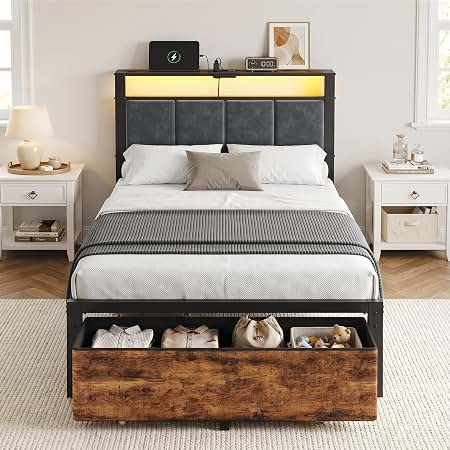 Amazon.com: GIANTEX Twin Bed Frame with 2 Storage Drawers, Solid