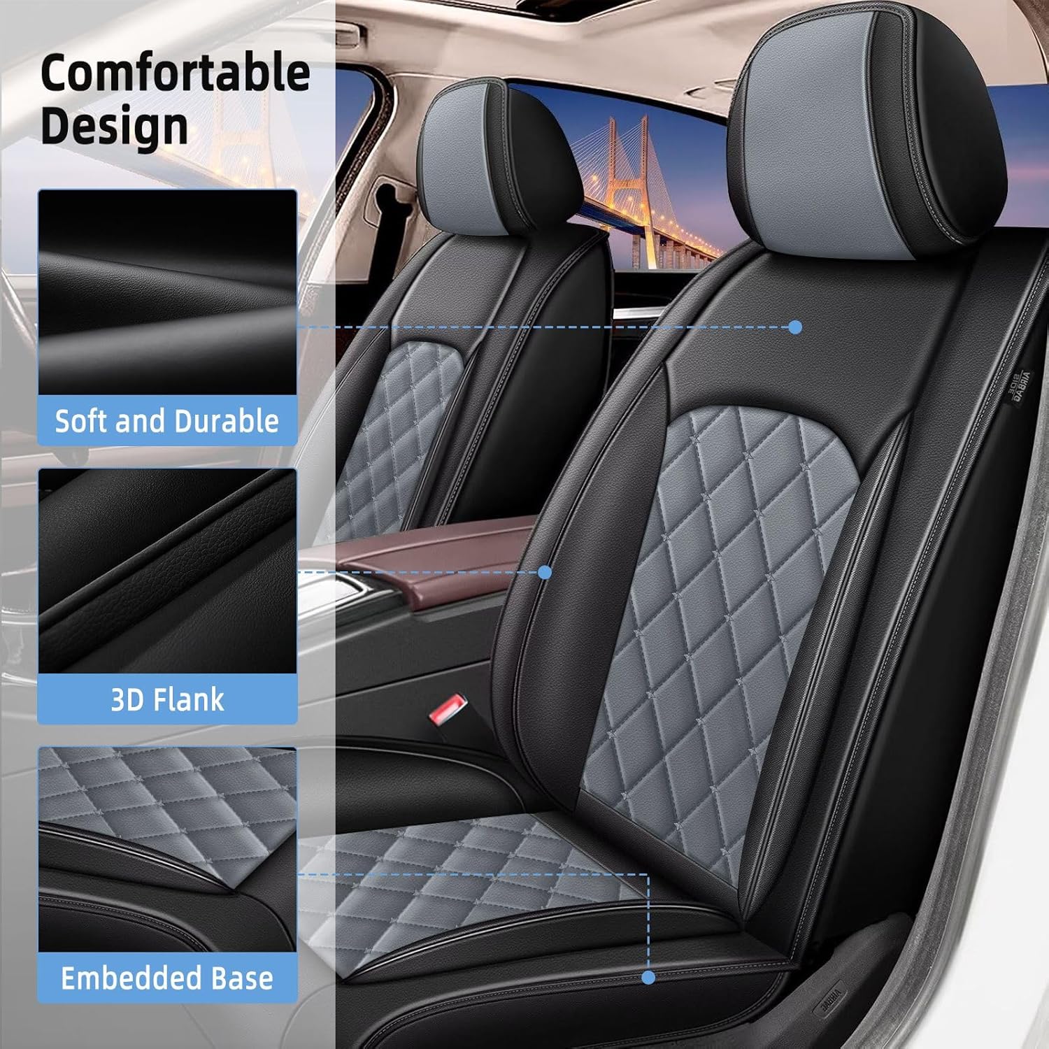 2 Front Seat Cover Fit for Chevrolet Chevy Trax 2024-2025 2026 | Waterproof Faux Leather Car Seat Covers Protector - Easy to Install Automotive Interior Accessories (2 Seats Black&Gray)