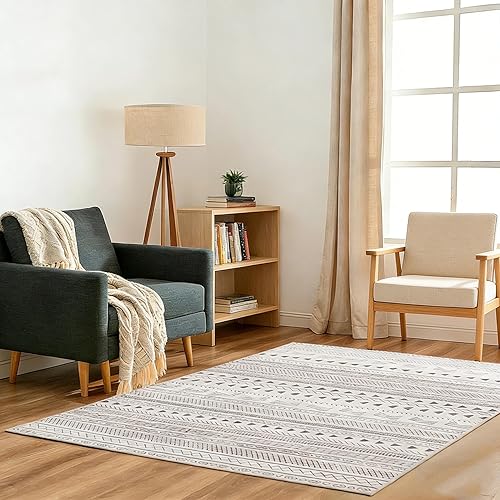 Simple Deluxe 3x5 Area Rugs for Living Room, Vintage Washable Non-Slip Rug for Bedroom Dining Room Nursery Kitchen, Durable & Easy Cleaning, Perfect for Homes with Cats & Dogs, Beige Brown