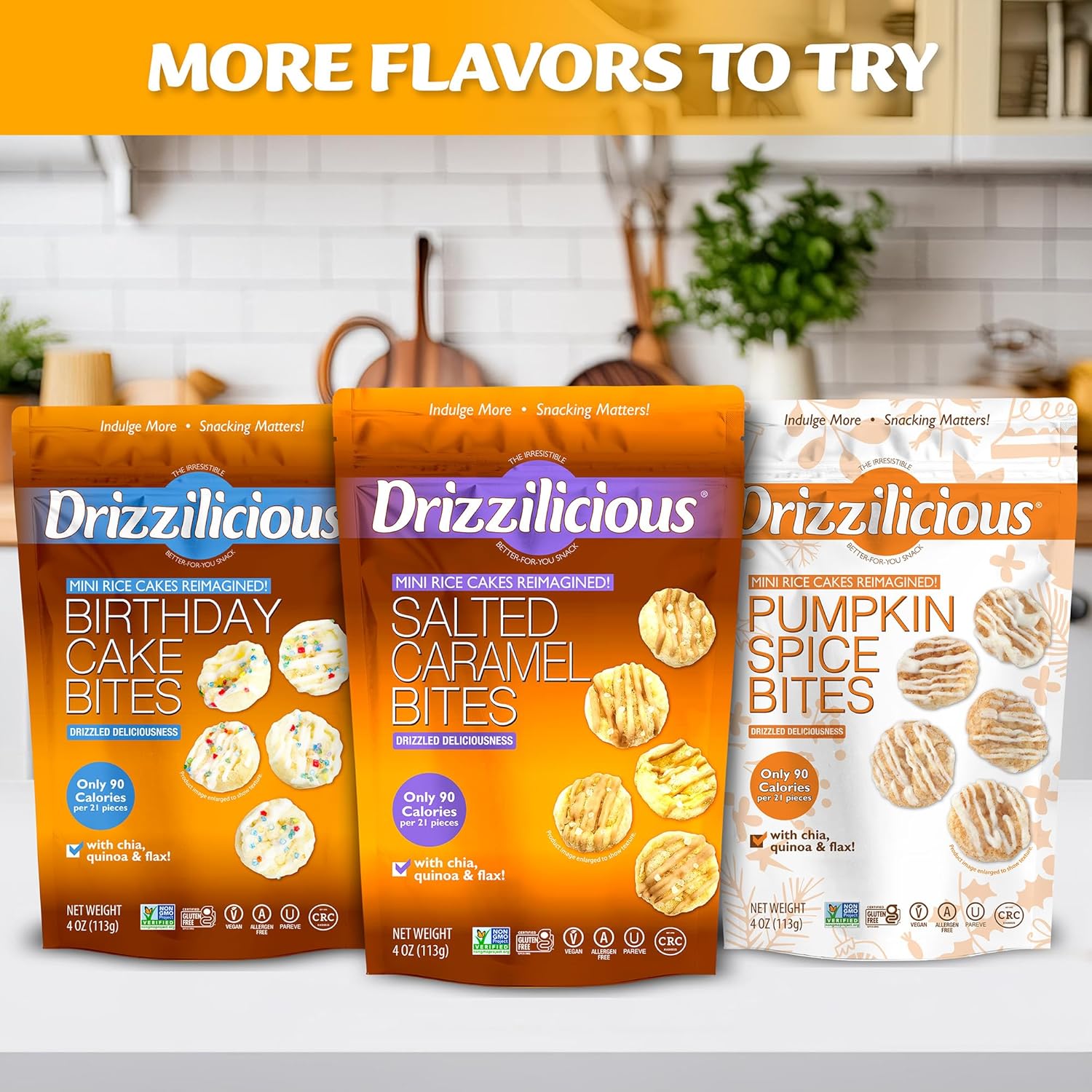 Drizzilicious Mini Flavored Rice Cakes - Rice Crisps, Healthy Snack for Adults and Kids, Vegan, Gluten Free Snack, 90 Calories Per 21 Pieces, S'mores & Cinnamon Swirl - 4 oz (Pack of 6)