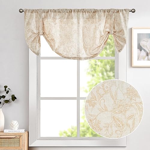 Miniatura 9 de Lazzzy Cenefa de cocina para ventanas, con aislamiento térmico, cortina opaca con estampado floral de granja, lino sintético, cenefa de cortina para