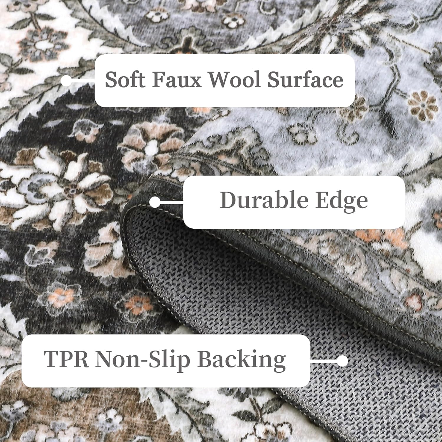 GarveeHome Washable Runner Rug 2x8 Oriental Runners for Hallway Non Slip Vintage Long Rug Low Pile Ultra Thin Rugs for Laundry Room Kitchen, Brown/Grey