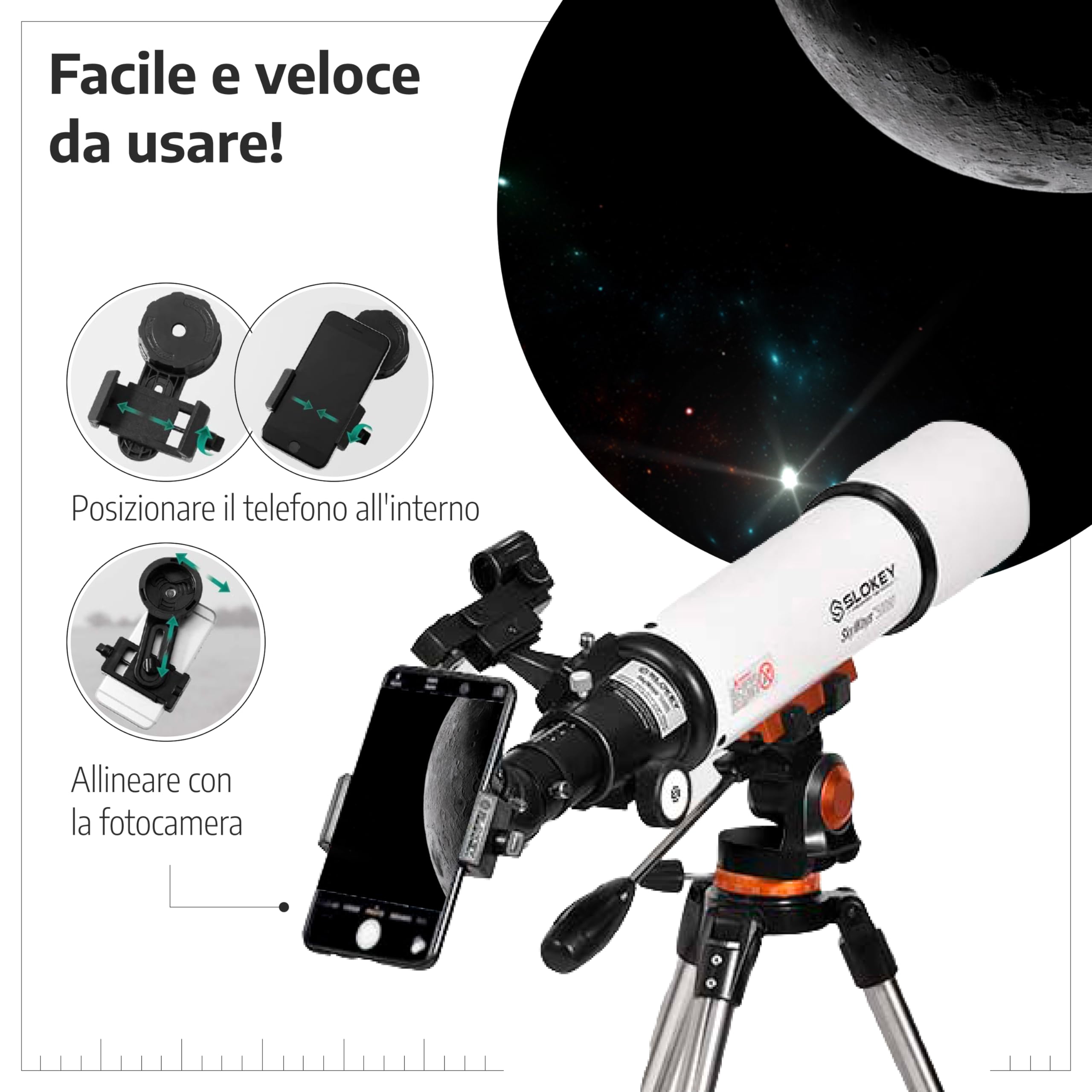Telescopio Astronomico Professionale per Principianti Adulti - Portatile e Potente 20x-250x, Facile da Installare e Utilizzare - Ideale per Osservare la Luna, Pianeti, Galassie e Altro Ancora