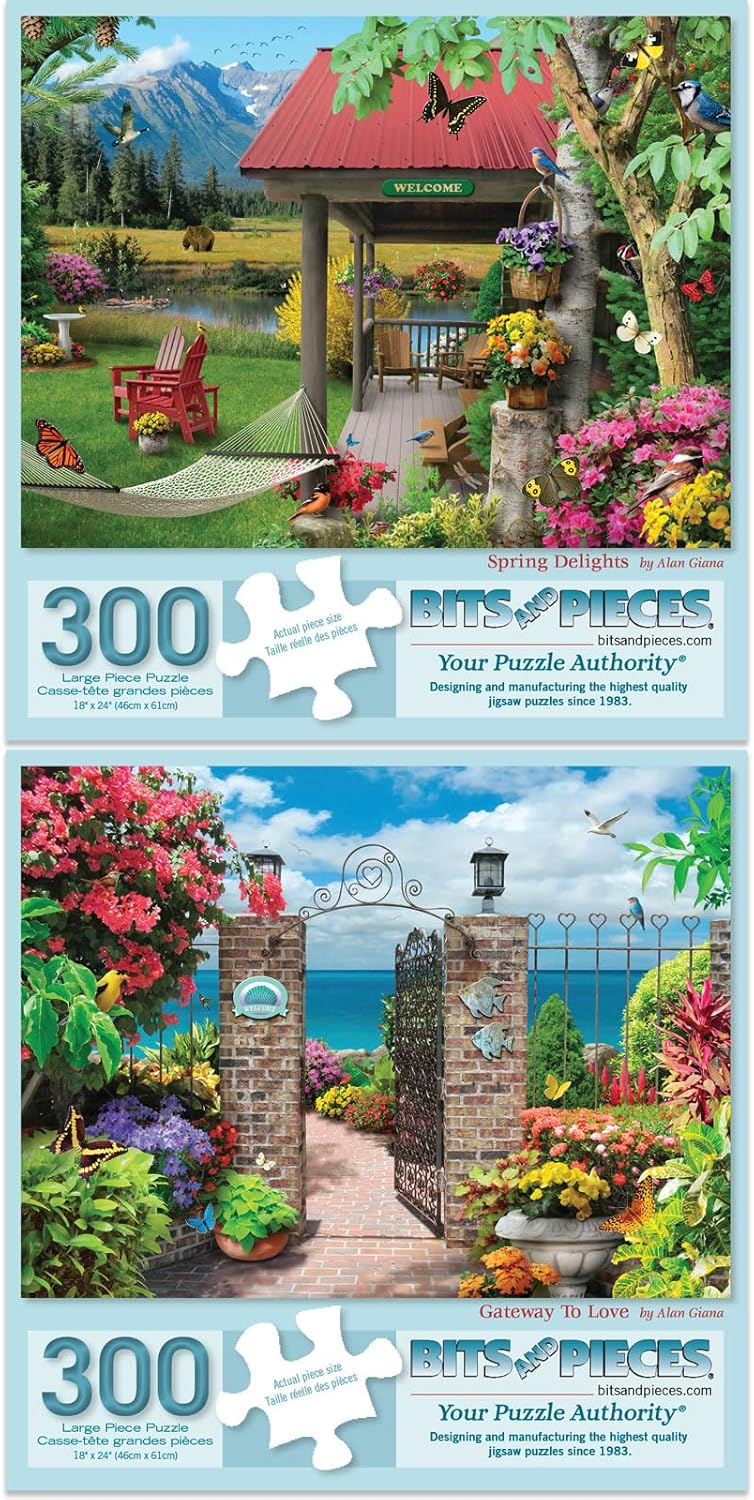 Bits and Pieces - Value Set of (2) 300 Piece Jigsaw Puzzles for Adults - Each Puzzle Measures 18" x 24" - 300 pc Colorful Nature Ocean Mountains Jigsaws by Artist Alan Giana
