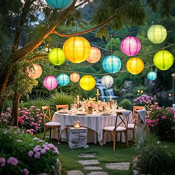 LIHAO 20PCS Colorful Paper Lanterns with Lights, Multicolor Chinese Lanterns Hanging Paper Lanterns for Party Decorations Wedding Birthday Classroom DIY Crafts(Size of 6'' 8'' 10'' 12'')