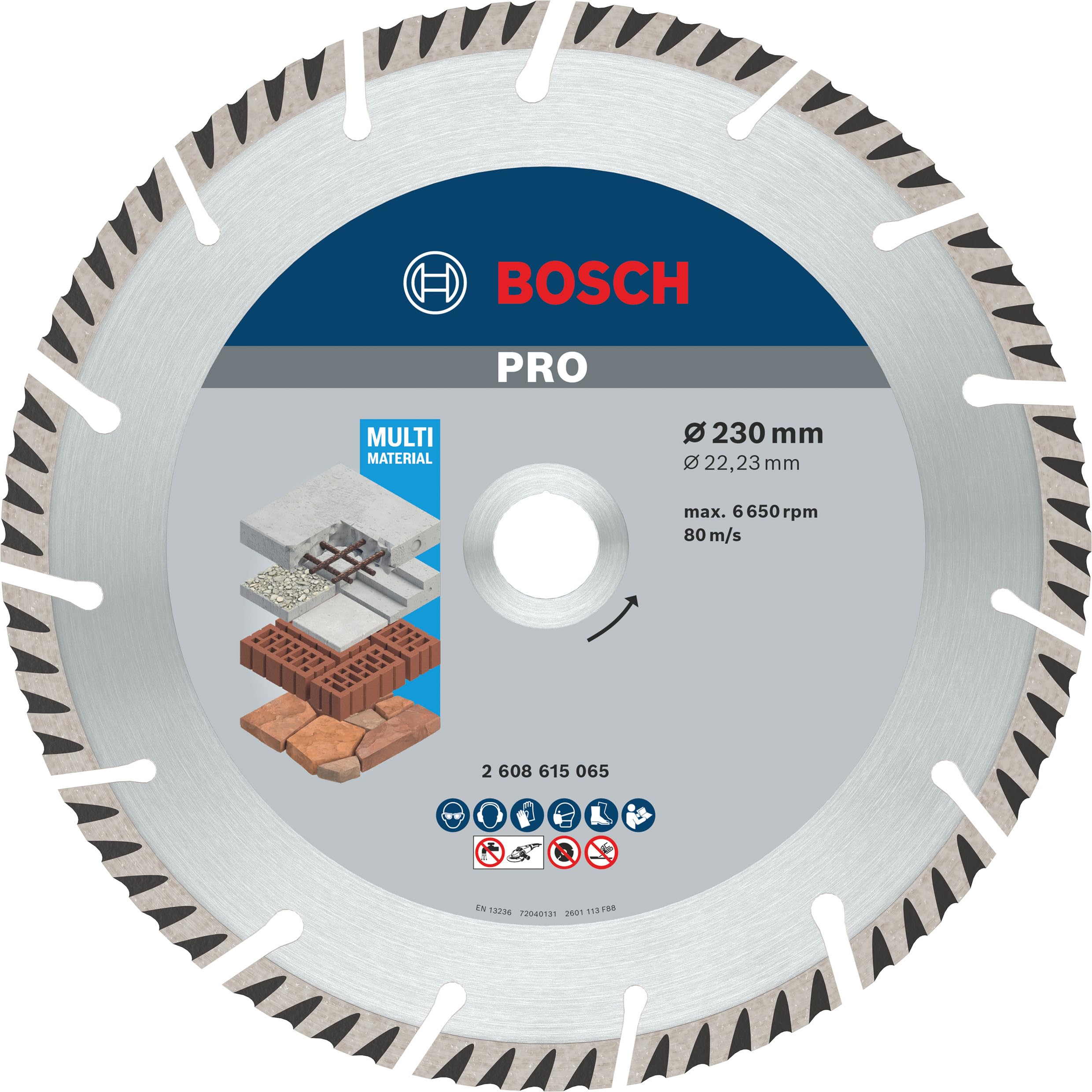 Bosch 1x PRO Multi Material Diamond Cutting Disc for Bore 22.23 and Large Angle Grinders (for Concrete, Reinforced concrete, Ø 230 mm, Professional Accessory Large Angle Grinder)