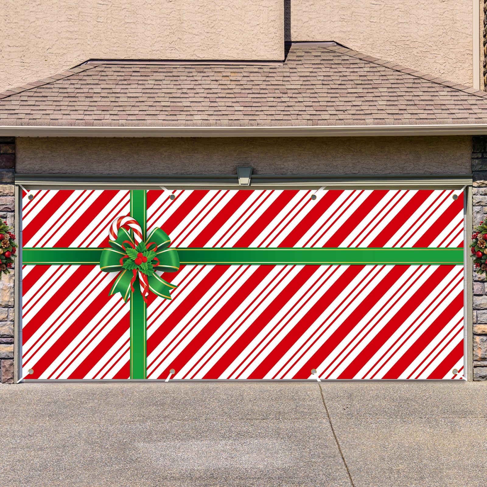 7 x 16 Ft Christmas Garage Door Banner Decoration Magnetic Christmas Double Garage Door Covers Large Christmas Backdrop Decorations for Indoor Outdoor Christmas Party (Candy Boxes Style)