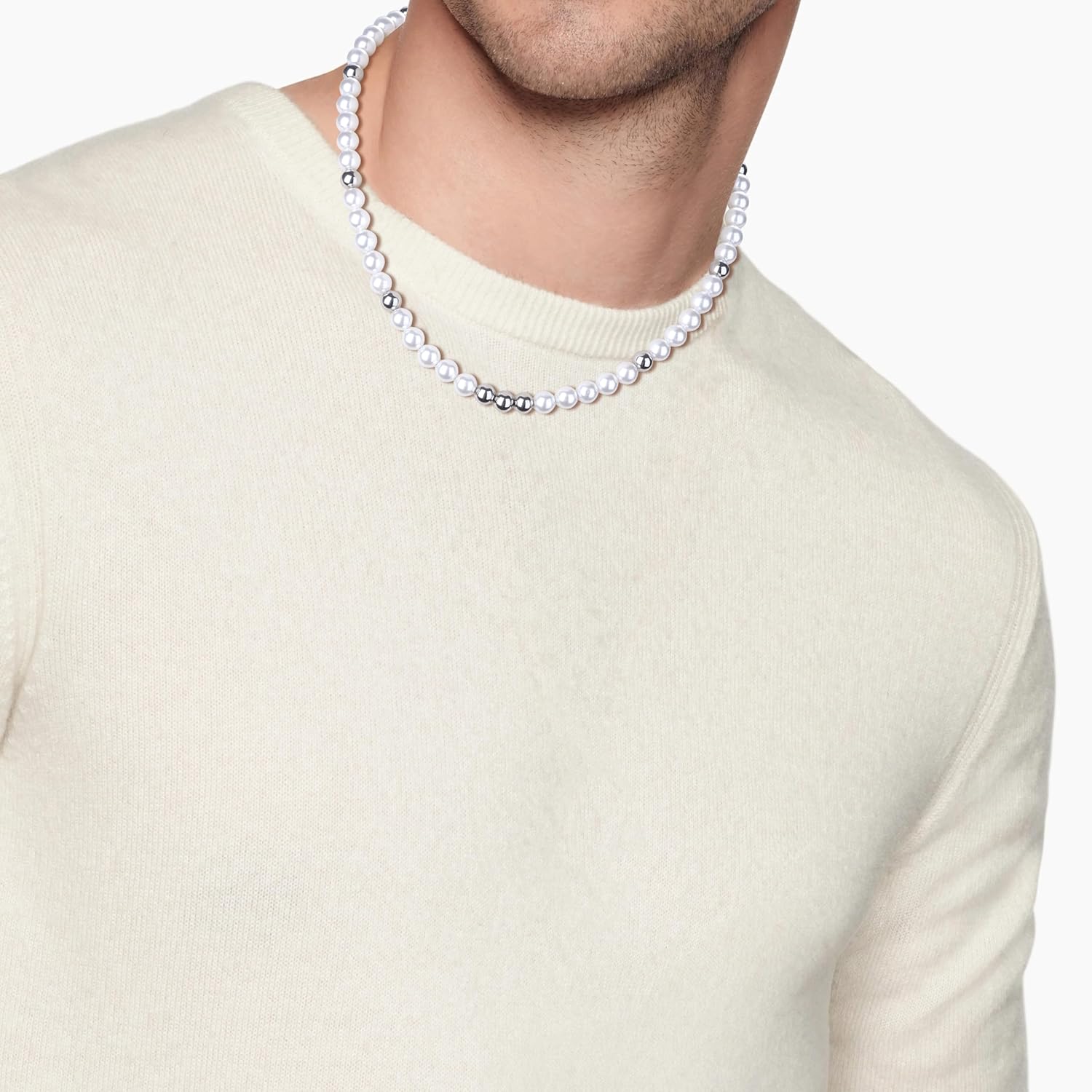 GAVU Men's Pearl Necklace, Pearl Jewelry Crystal Beaded Necklace for Men 20"/22"/24"/26" - Image 3