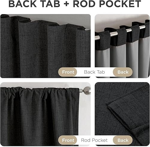Miniatura 6 de Joydeco Cortinas 100% opacas de 63 pulgadas de largo, juego de 2 paneles de lino natural para dormitorio, sala de estar, cortina de oscurecimiento