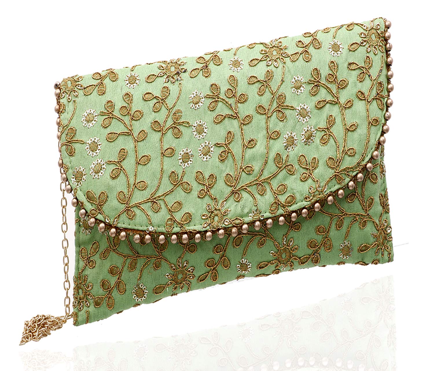 Kuber Industries Handcrafted Embroidered Clutch Bag Purse Handbag for Bridal, Casual, Party, Wedding CTKTC34511 (Green)-image-29