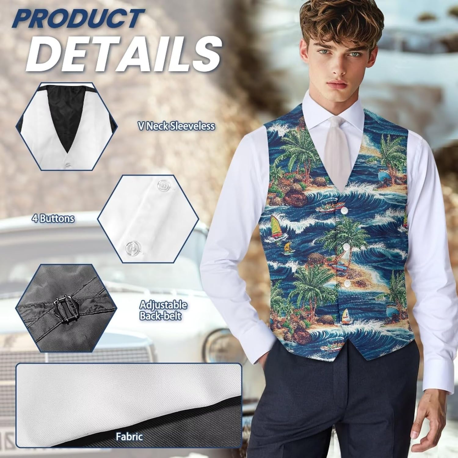 Men's Holiday Suit Vest Lightweight Waistcoat Slim Fit Jackets V-neck Button Down Suitable for Festivals