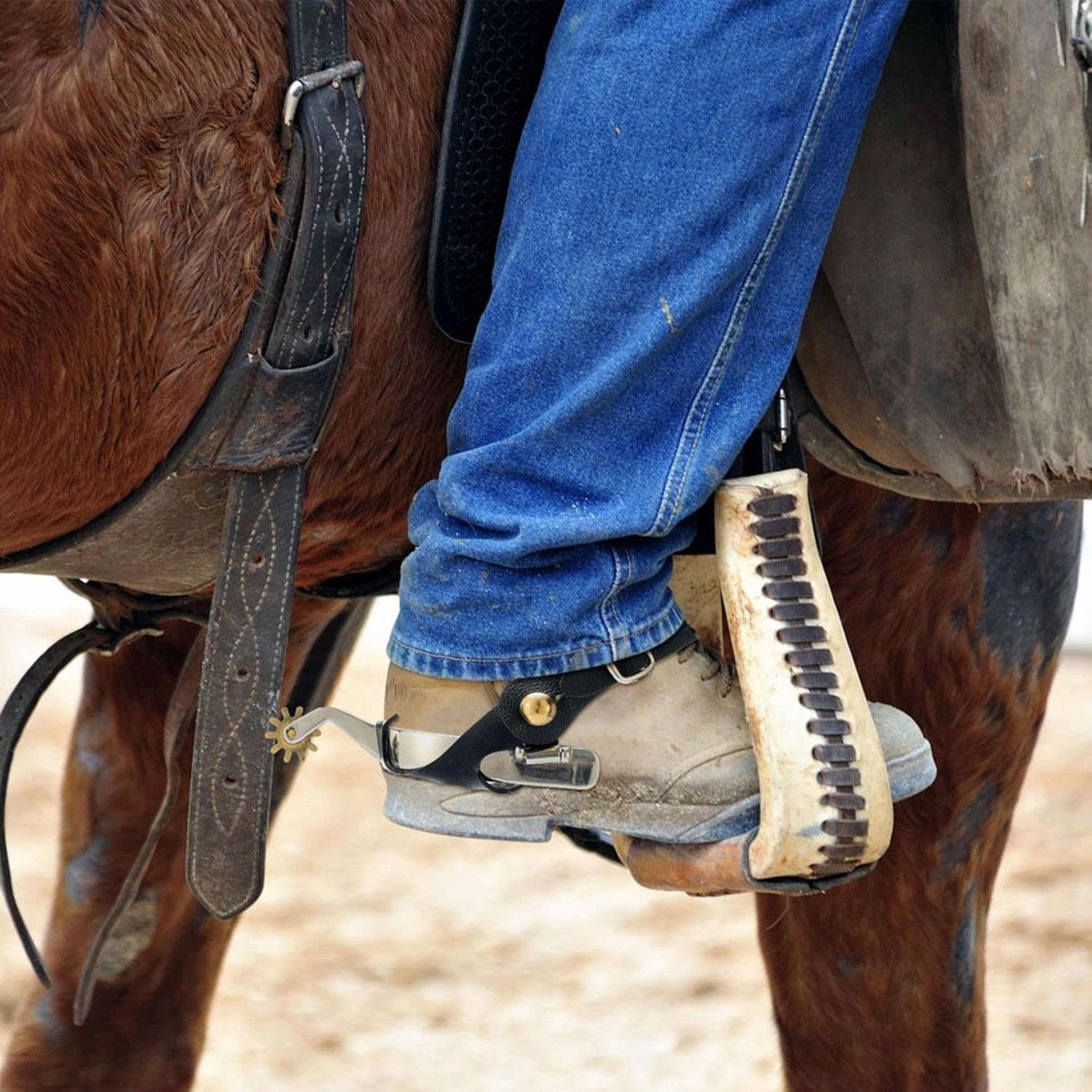 2er-Pack Sporen für Cowboy- für Herren mit 2 Ledergürteln und Befestigungsriemen, Western- und Englische Pferdesporen