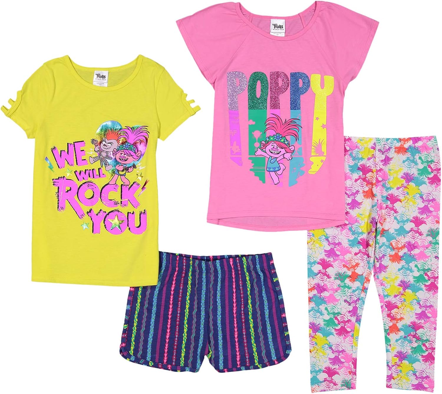 DreamWorks Trolls Poppy 4 piezas Mix n' Match Top Shorts & Legging Set