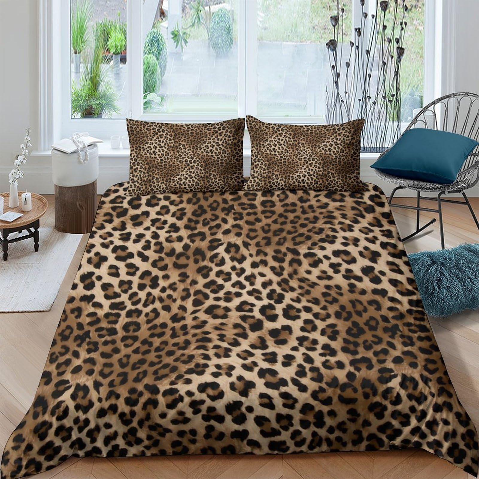 TUFRTGYHN 3D Printed Leopard Pattern Duvet Cover Set Microfiber Soft Breathable Animal Skin Quilt Cover with 2 Pillowcases for Bedroom Decor Single（135x200cm）