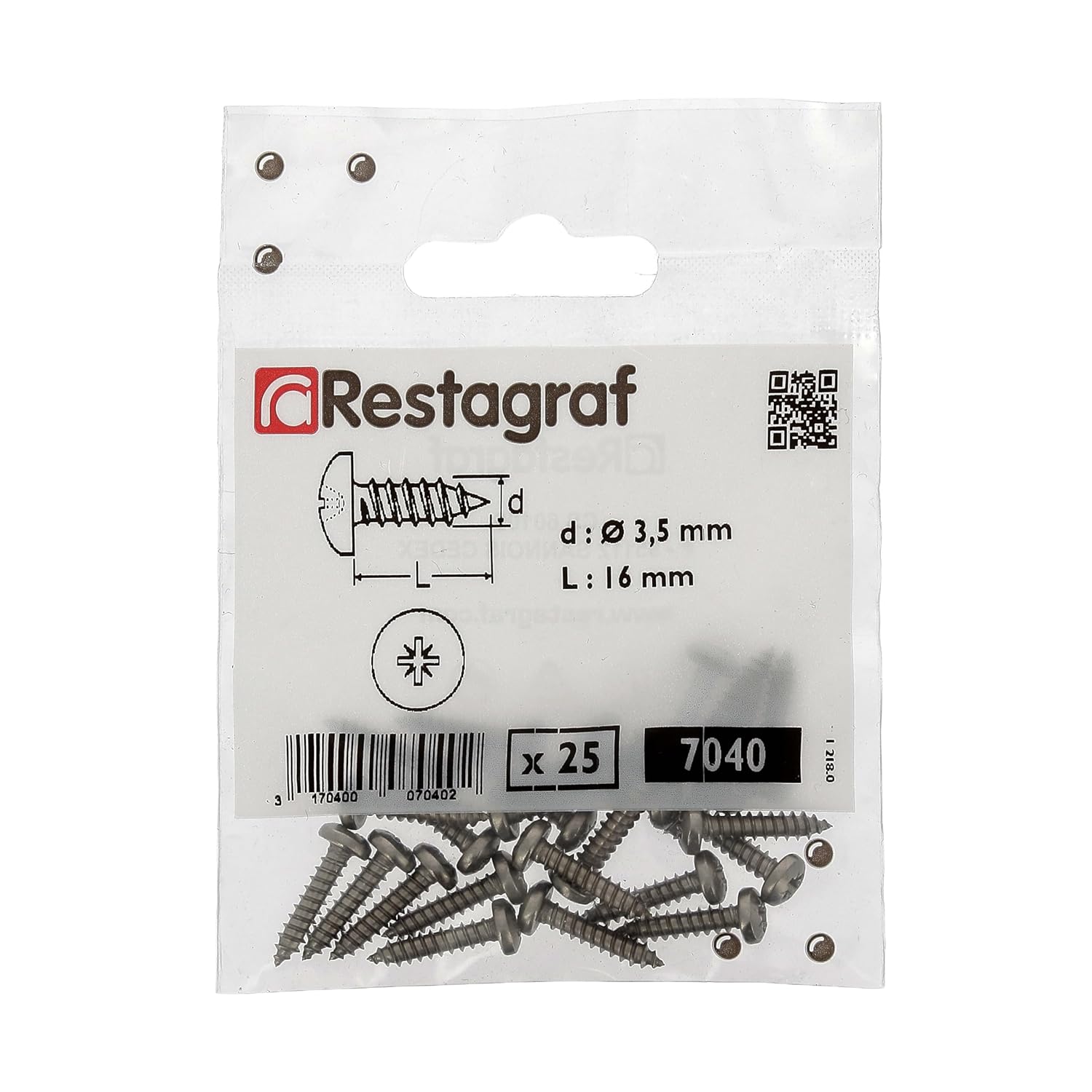 Pozidrive Pan Head Screw 3.5 mm x 16 mm, DIN 7981, Stainless Steel, Pack of 25