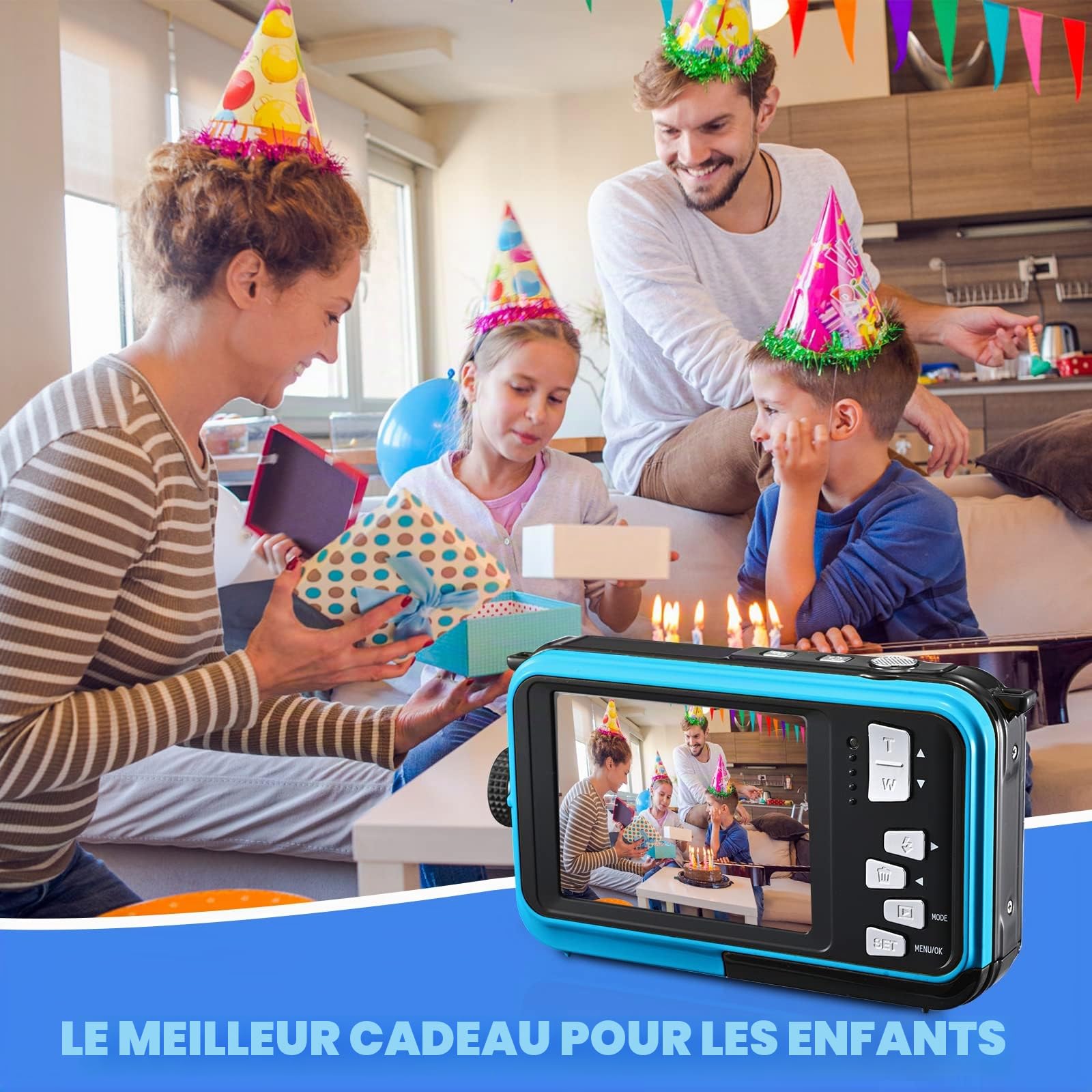 Caméra sous-marine, Full HD 2,7 K 24 MP étanche, appareil photo compact étanche 10 ft, zoom numérique 16x, appareil photo numérique anti-tremblement pour enfants, adolescents, débutants