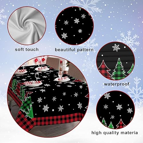 Miniatura 7 de Mantel de Navidad, árbol de Navidad, rectangular, 60 x 84 pulgadas, diseño de búfalo negro, a cuadros, oblongo, invierno, Navidad y copo de nieve,