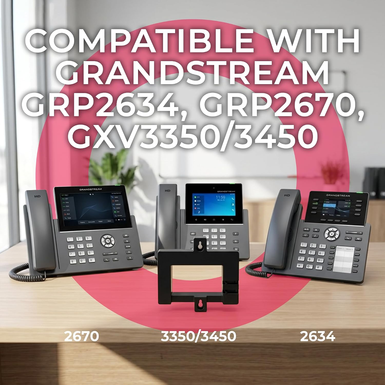 Grandstream Phone Wall Mount Bracket for GRP2614/2615/2616/2624/2634/GXV3350/GXV3450/GRP2670 Desk Phones, Secure Fit for Office Workstations, Part 968-00017-10A002 / GRP-WM-L, Global Teck Cloth