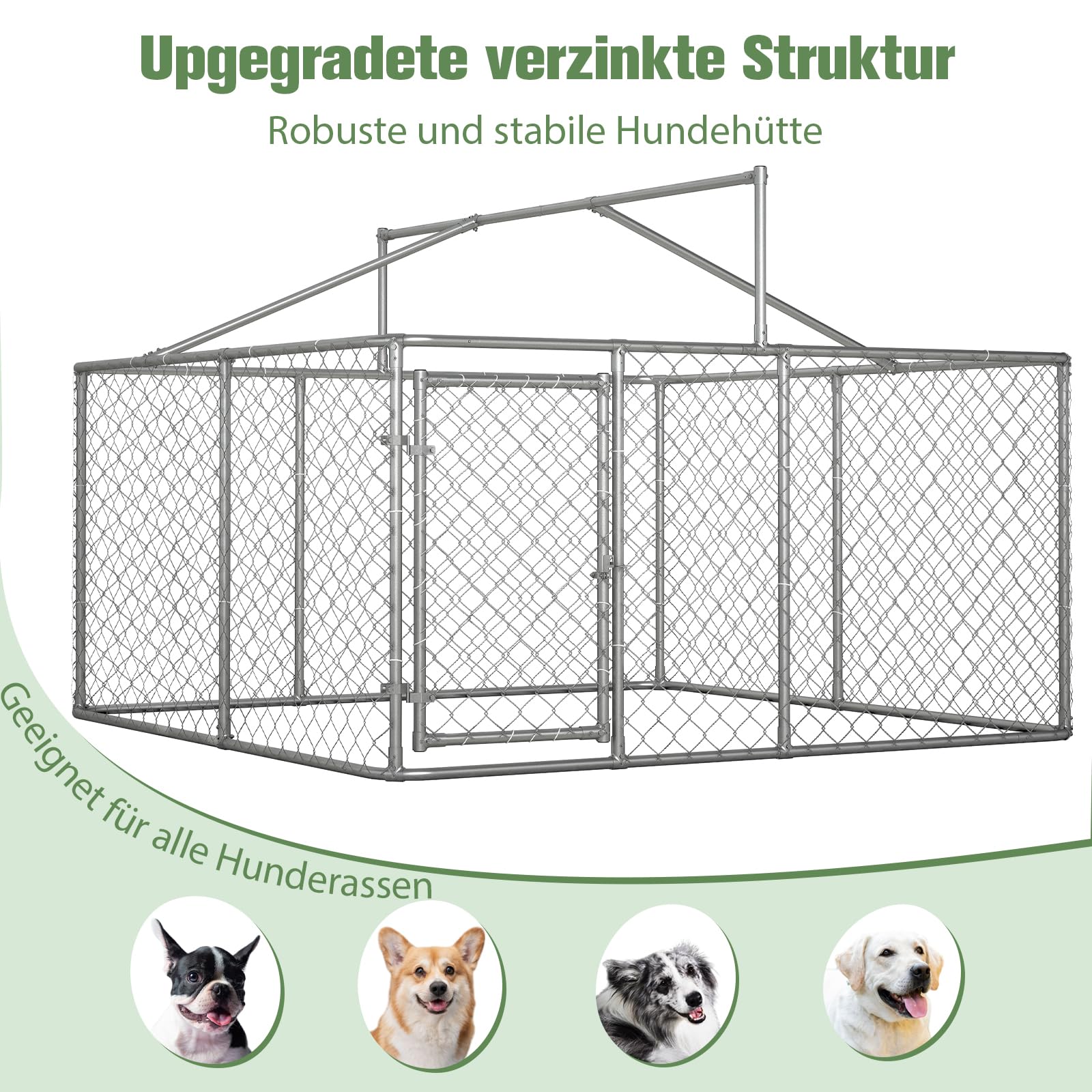 Outdoor Hundezwinger Mit Dach 230x230x117 cm Schwerlast Hundegehege Aus Verzinktem Stahlrohr Mit Verriegelbarer Sicherheitstür UV Beständiger Wasserdichter Abdeckplane Für Garten Terrasse Hof